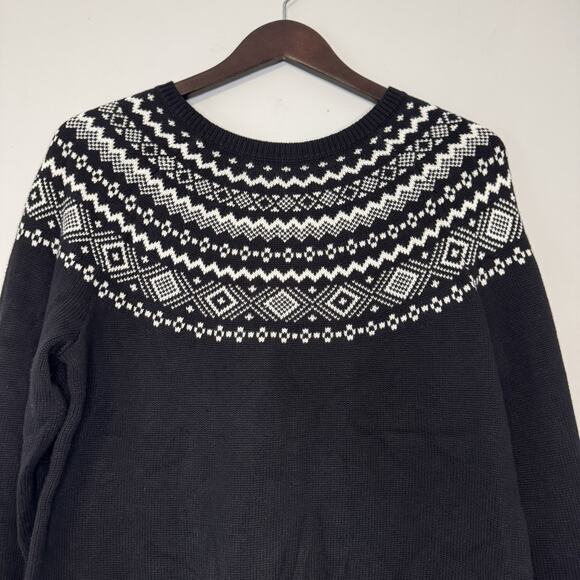 Talbots Nordic Knit Sweater Women's Large Black White Fair Isle Winter Holidays - Picture 3 of 11